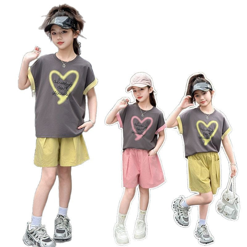 Girls Heart Print T-Shirt & Shorts Set – Cute Summer Kids Clothes Nepal | Tudoholic