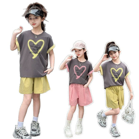Girls Heart Print T-Shirt & Shorts Set – Cute Summer Kids Clothes Nepal | Tudoholic