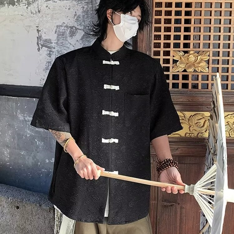 Unisex Chinese Style Jacquard Summer Shirt
