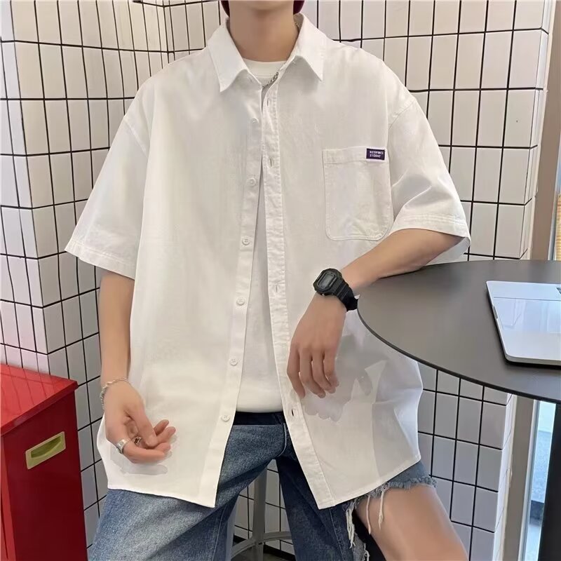 Men’s White Casual Japanese Style Summer Shirt