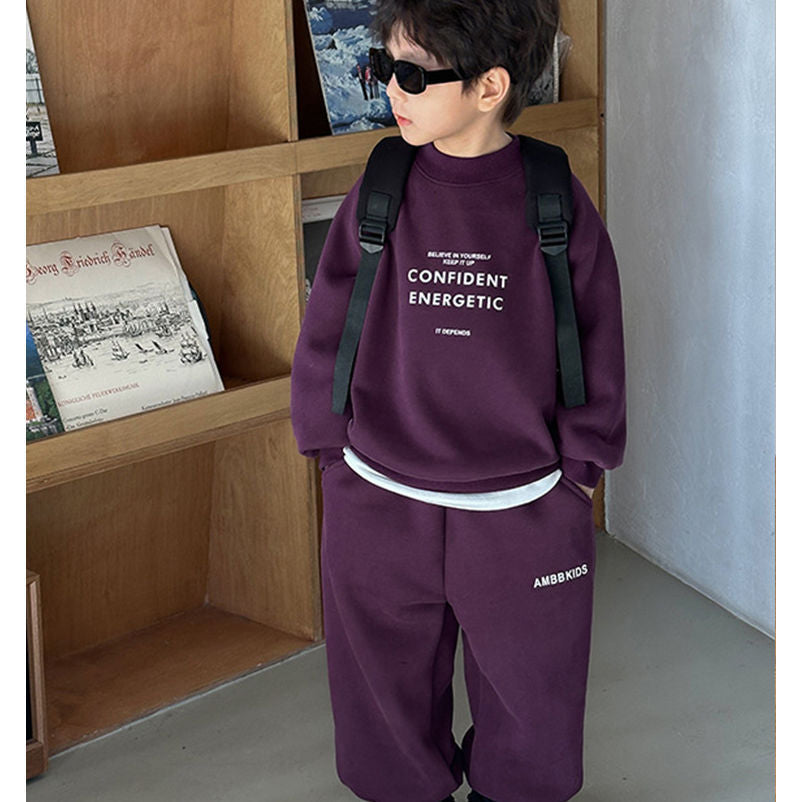 Boys Letter Pullover Sweatpants Set