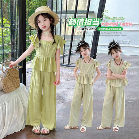 Girls Flying Sleeve Summer Two-Piece Set – Lightweight Kids Clothes Nepal | Tudoholic