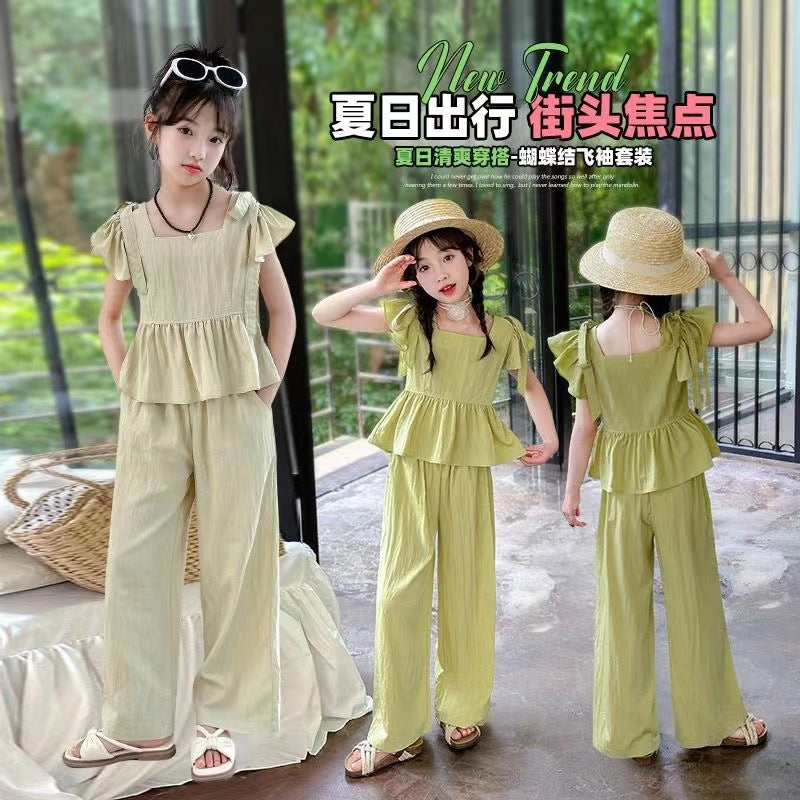 Girls Flying Sleeve Summer Two-Piece Set – Lightweight Kids Clothes Nepal | Tudoholic