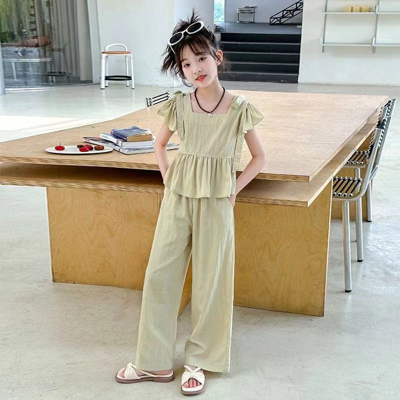 Girls Flying Sleeve Summer Two-Piece Set – Lightweight Kids Clothes Nepal | Tudoholic