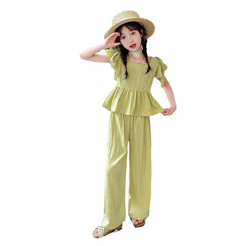 Girls Flying Sleeve Summer Two-Piece Set – Lightweight Kids Clothes Nepal | Tudoholic