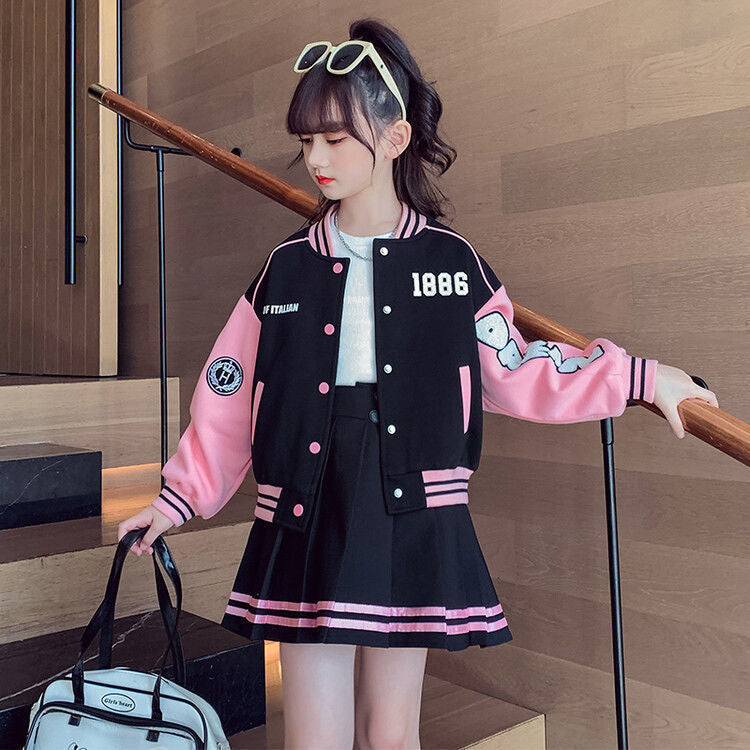 Girls Preppy Cardigan Jacket & Short Skirt Set – Korean Style Kids Fashion Nepal | Tudoholic