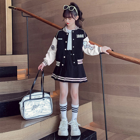 Girls Preppy Cardigan Jacket & Short Skirt Set – Korean Style Kids Fashion Nepal | Tudoholic