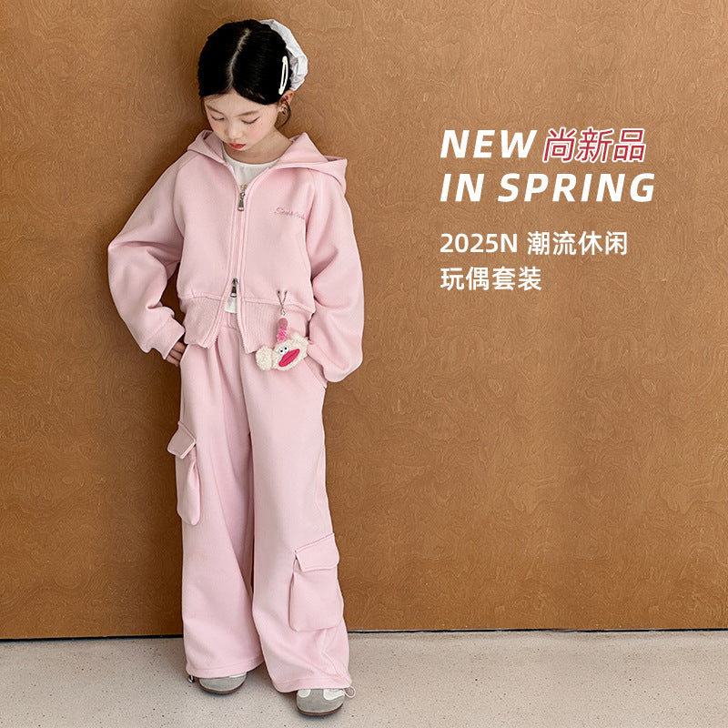 Girls Hooded Top & Cargo Pants Two-Piece Set – Spring Autumn Kids Outfit Nepal | Tudoholic