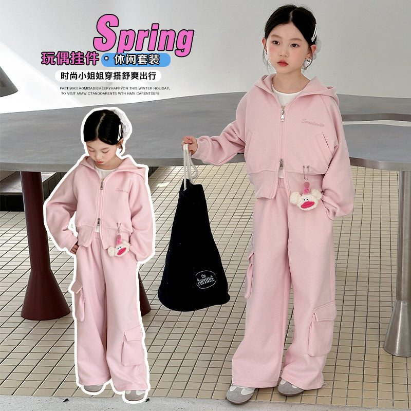 Girls Hooded Top & Cargo Pants Two-Piece Set – Spring Autumn Kids Outfit Nepal | Tudoholic