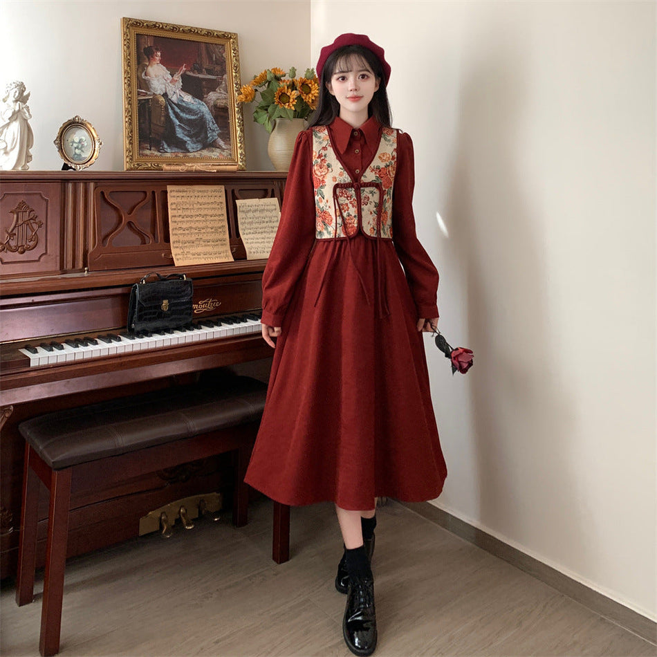 Plus Size Chinese Style Vest Two-Piece Dress Set Women