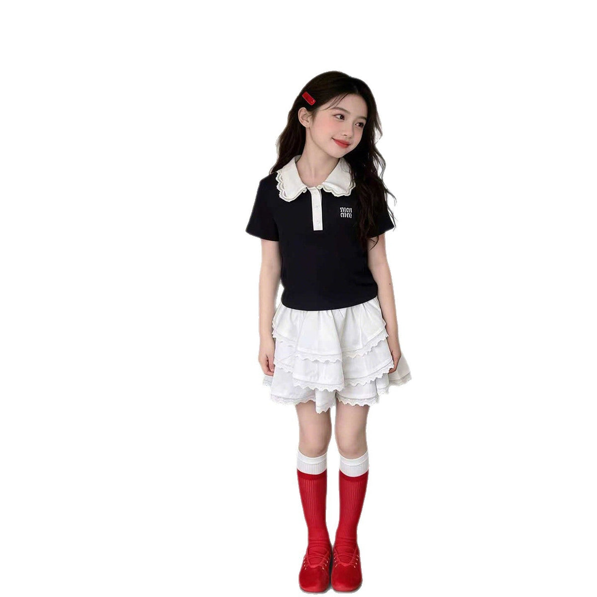 Girls Lace Polo Shirt & Cake Skirt Set – Elegant Kids Fashion Nepal | Tudoholic