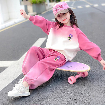 Girls Gradient Cartoon Sweatshirt & Pants Set – Spring Autumn Kids Outfit Nepal | Tudoholic
