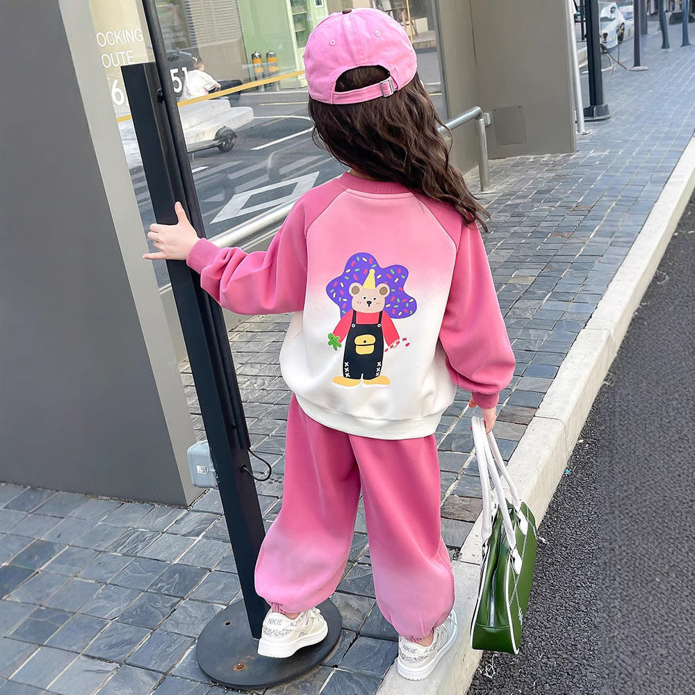 Girls Gradient Cartoon Sweatshirt & Pants Set – Spring Autumn Kids Outfit Nepal | Tudoholic
