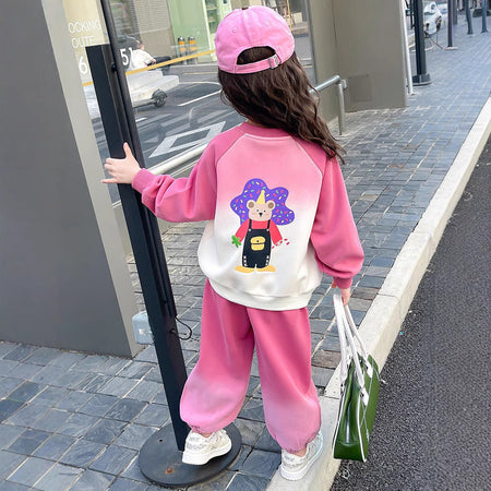Girls Gradient Cartoon Sweatshirt & Pants Set – Spring Autumn Kids Outfit Nepal | Tudoholic