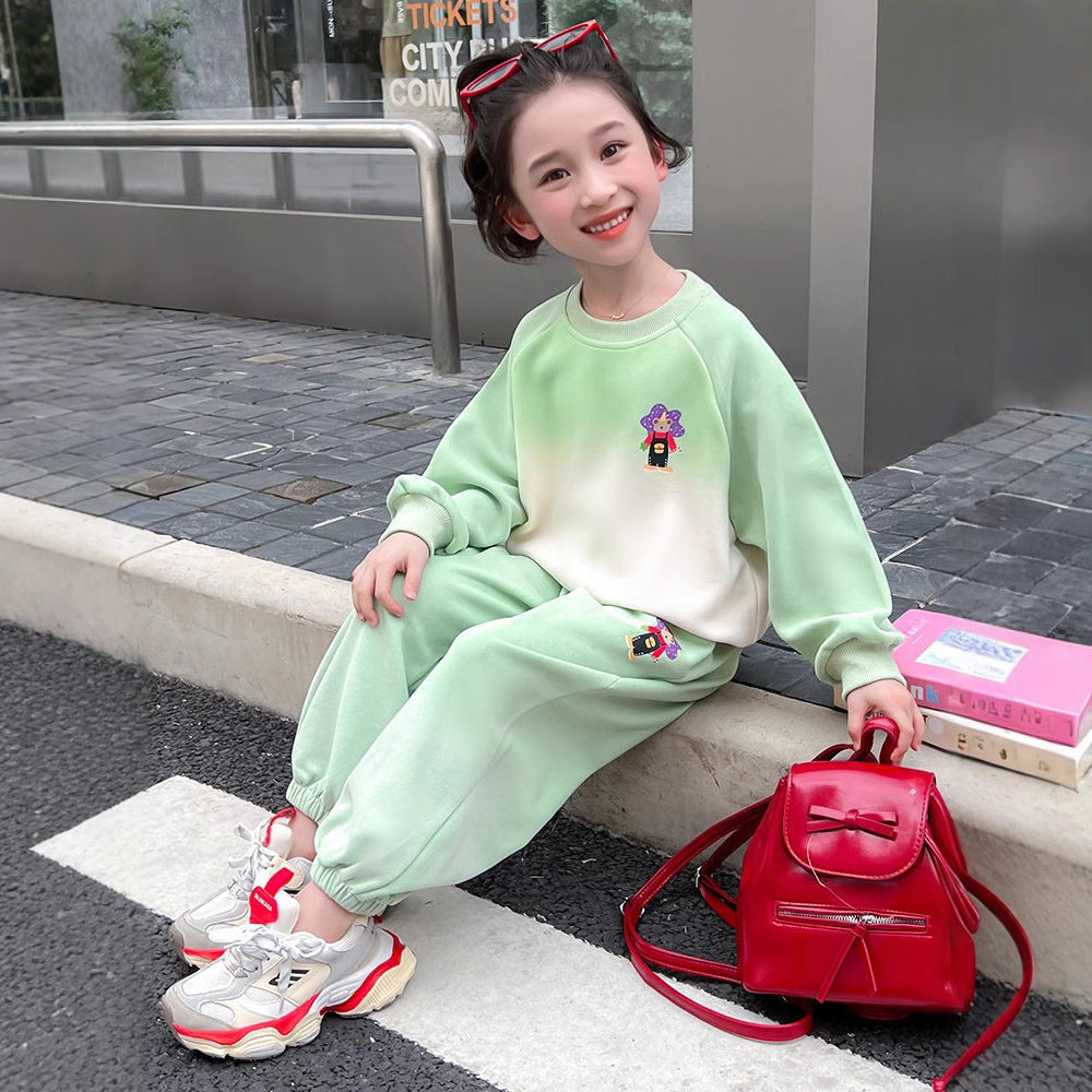 Girls Gradient Cartoon Sweatshirt & Pants Set – Spring Autumn Kids Outfit Nepal | Tudoholic