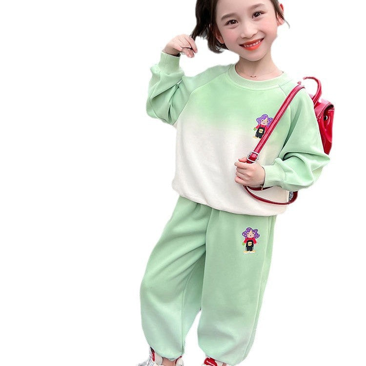 Girls Gradient Cartoon Sweatshirt & Pants Set – Spring Autumn Kids Outfit Nepal | Tudoholic