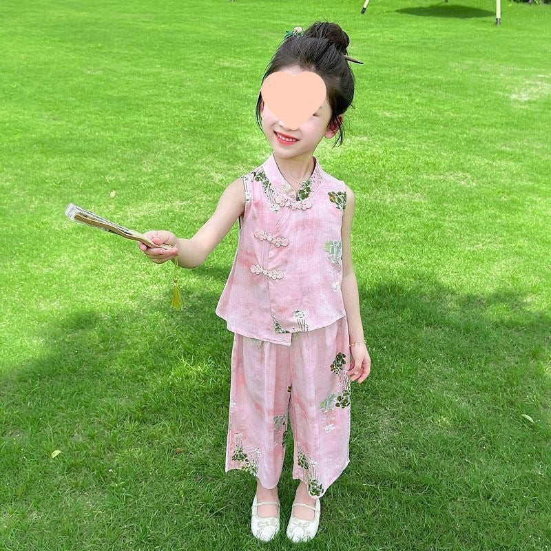 Girls Sleeveless Wide Leg Pants Two-Piece Set – Summer Kids Fashion Nepal | Tudoholic