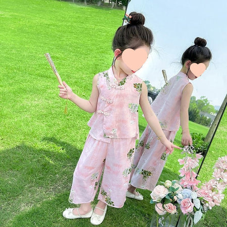 Girls Sleeveless Wide Leg Pants Two-Piece Set – Summer Kids Fashion Nepal | Tudoholic