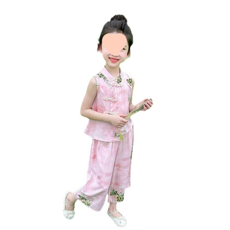 Girls Sleeveless Wide Leg Pants Two-Piece Set – Summer Kids Fashion Nepal | Tudoholic