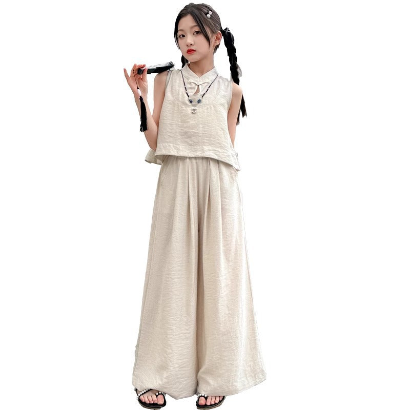 Girls Solid Color Sleeveless Top Wide Leg Pants Set – Summer Kids Clothes Nepal | Tudoholic