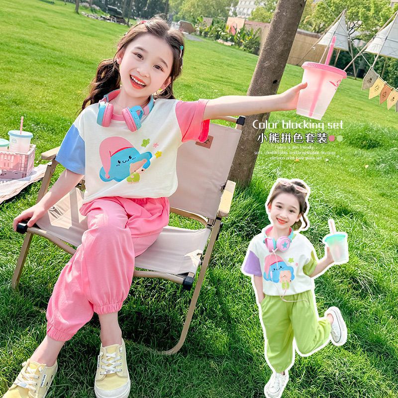 Girls Cartoon Color-Match T-Shirt & Pants Set – Summer Kids Outfit Nepal | Tudoholic