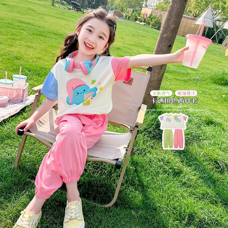 Girls Cartoon Color-Match T-Shirt & Pants Set – Summer Kids Outfit Nepal | Tudoholic