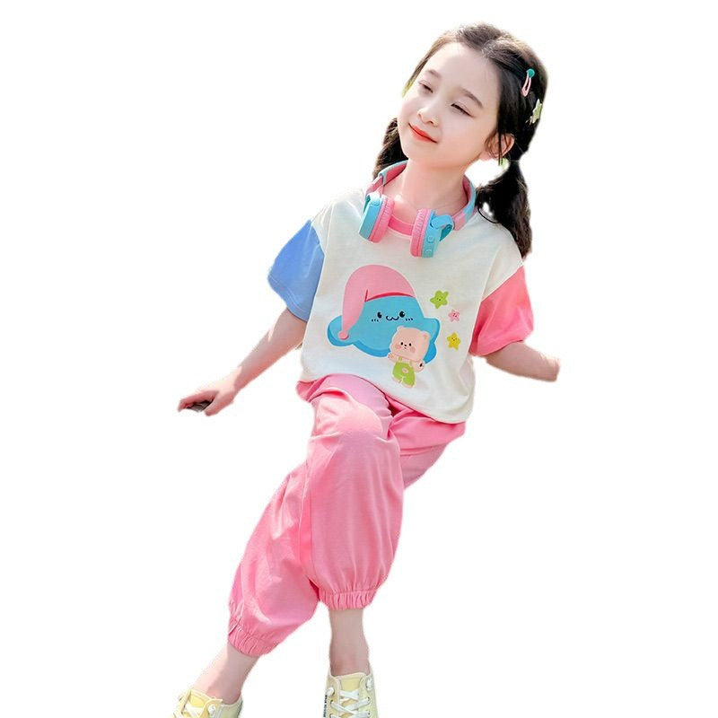 Girls Cartoon Color-Match T-Shirt & Pants Set – Summer Kids Outfit Nepal | Tudoholic