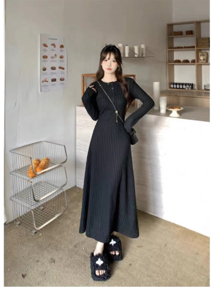 Knitted Slim Fit Crewneck Long Sleeve Dress Women Winter