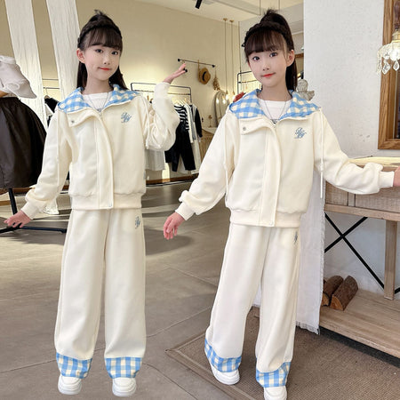 Girls Plaid Cardigan Two-Piece Set – Korean Preppy Kids Clothes Nepal | Tudoholic