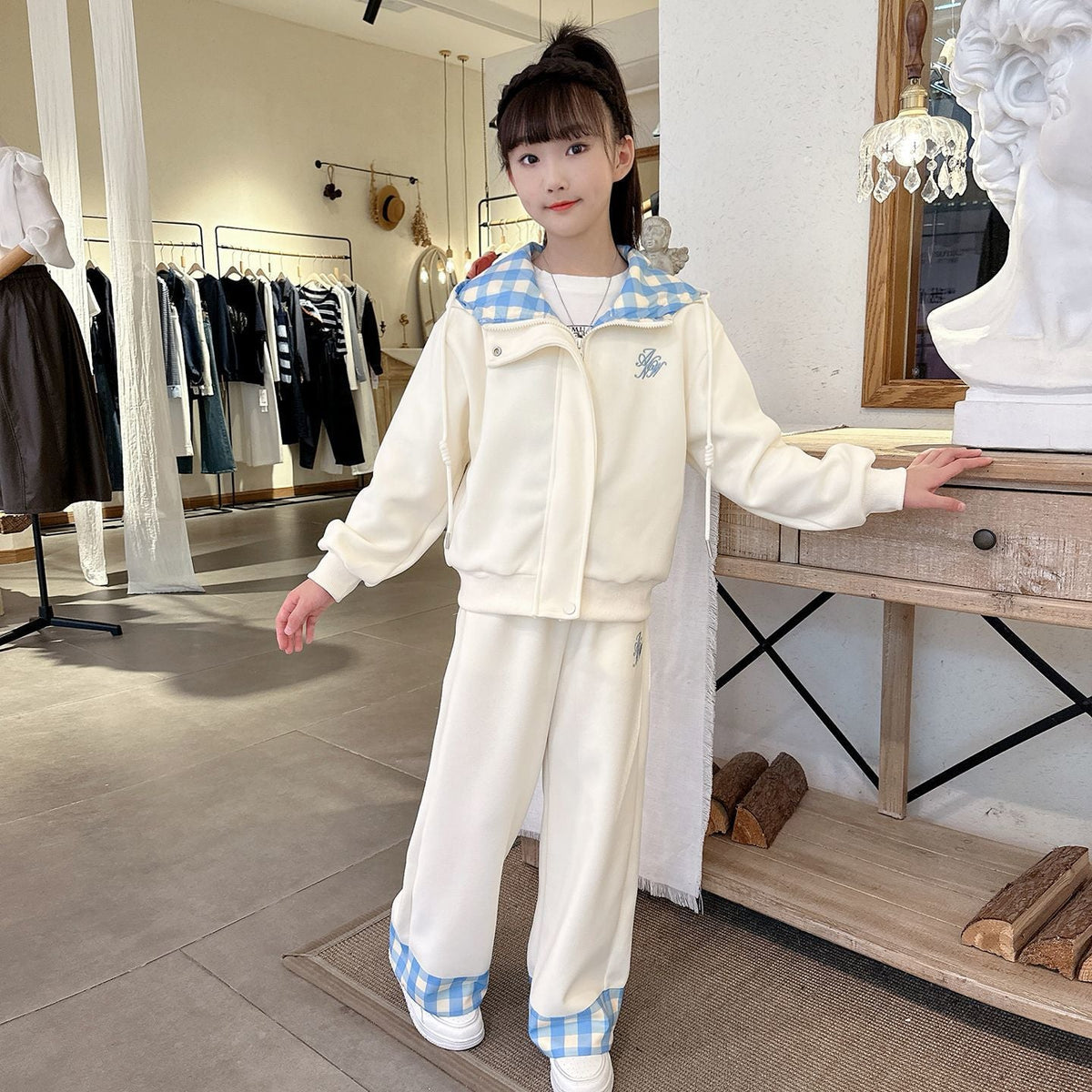 Girls Plaid Cardigan Two-Piece Set – Korean Preppy Kids Clothes Nepal | Tudoholic