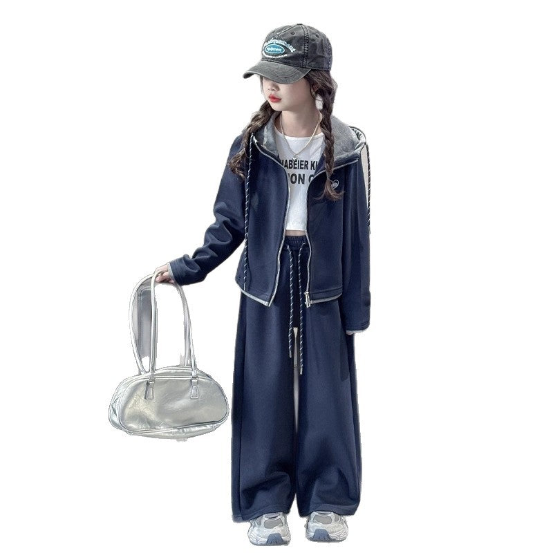 Girls Hooded Zipper Wide Leg Two-Piece Set – Spring Kids Outfit Nepal | Tudoholic