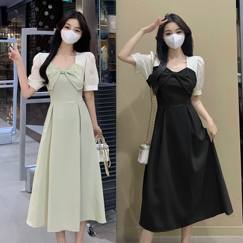 Plus Size French Bow A-Line Midi Dress Women Summer