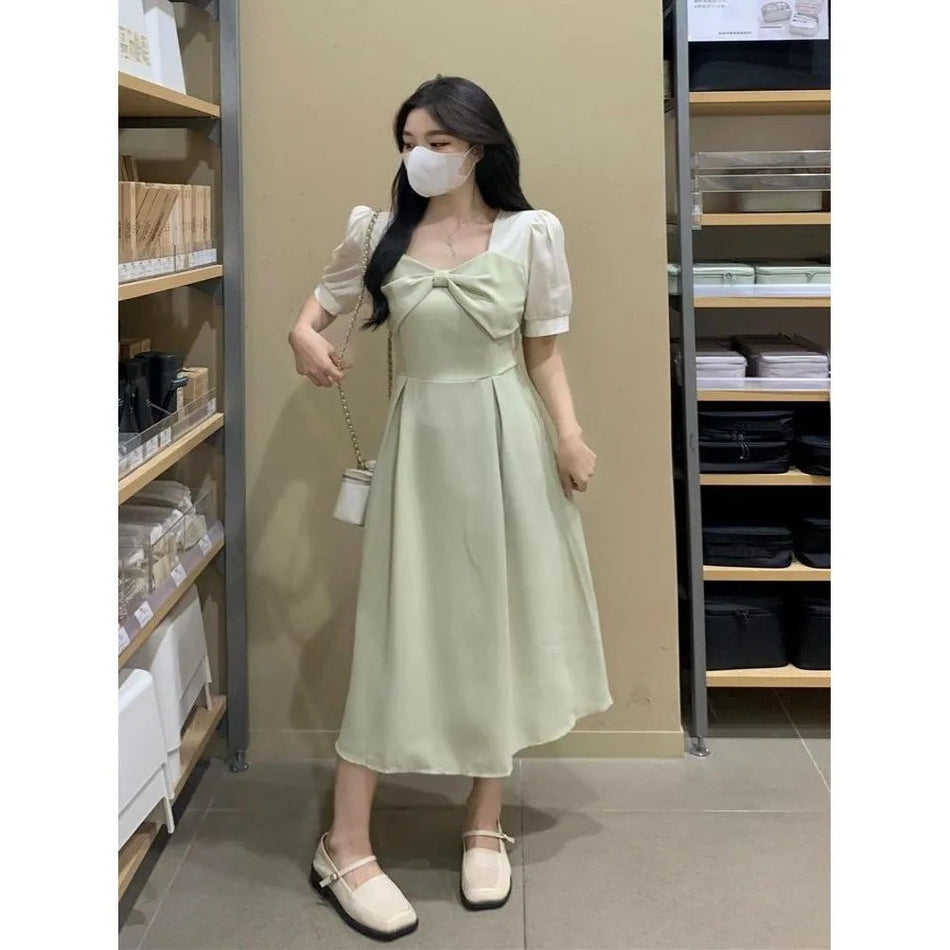 Plus Size French Bow A-Line Midi Dress Women Summer