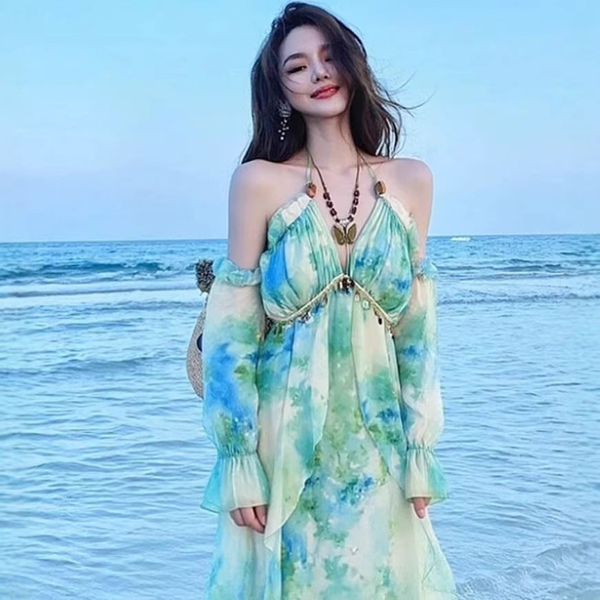 Off-Shoulder Floral Summer Dress Women 2026 Vacation