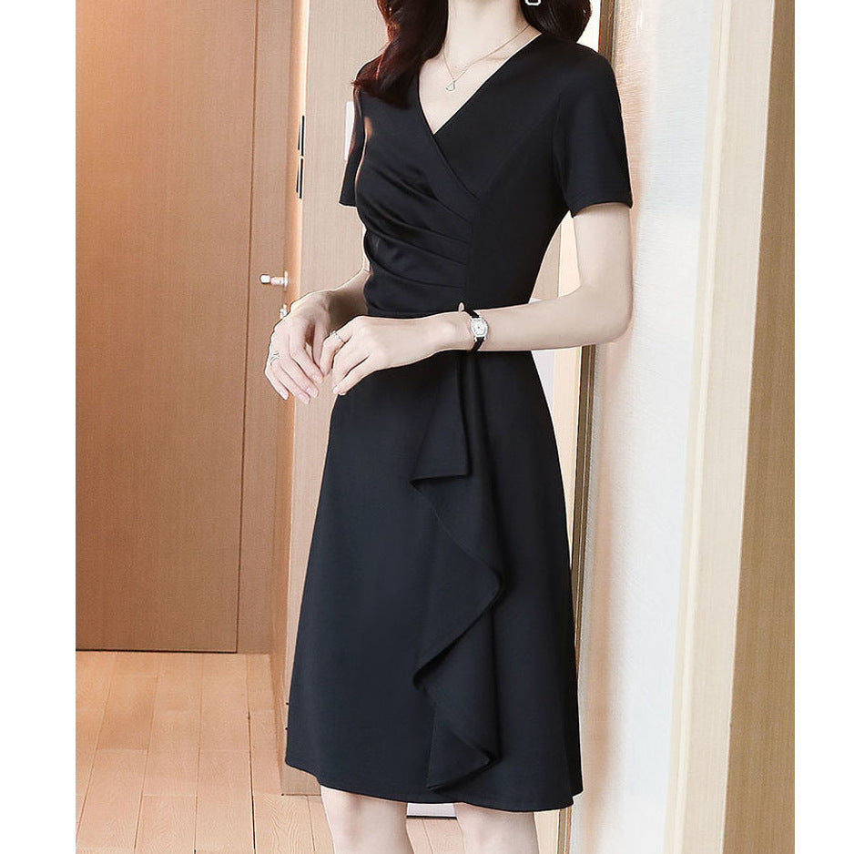 French Hepburn A-Line Midi Dress Women Summer Elegant