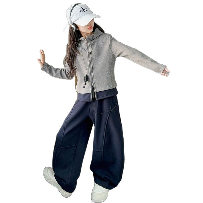 Girls Patchwork Cardigan Sweatshirt Pants Set – Korean Style Kids Fashion Nepal | Tudoholic