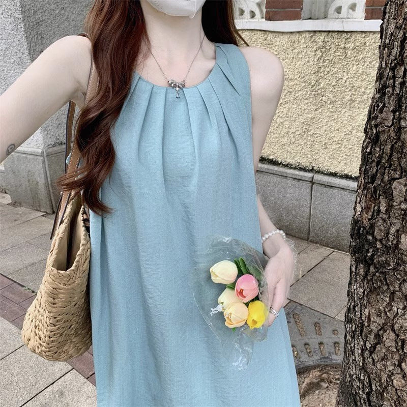 French Sleeveless A-Line Maxi Dress Women Summer Casual