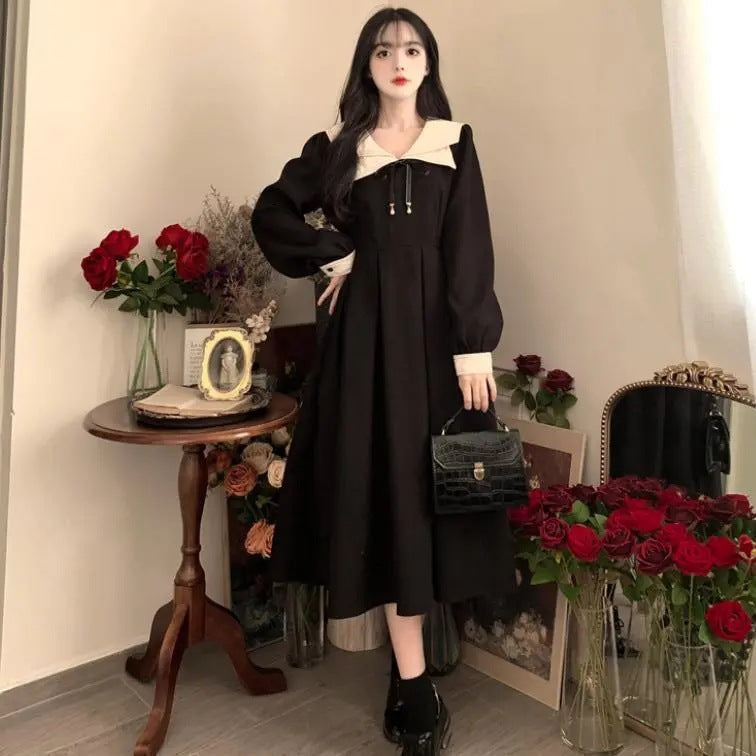 Plus Size High Waist Midi Dress Women Autumn Winter