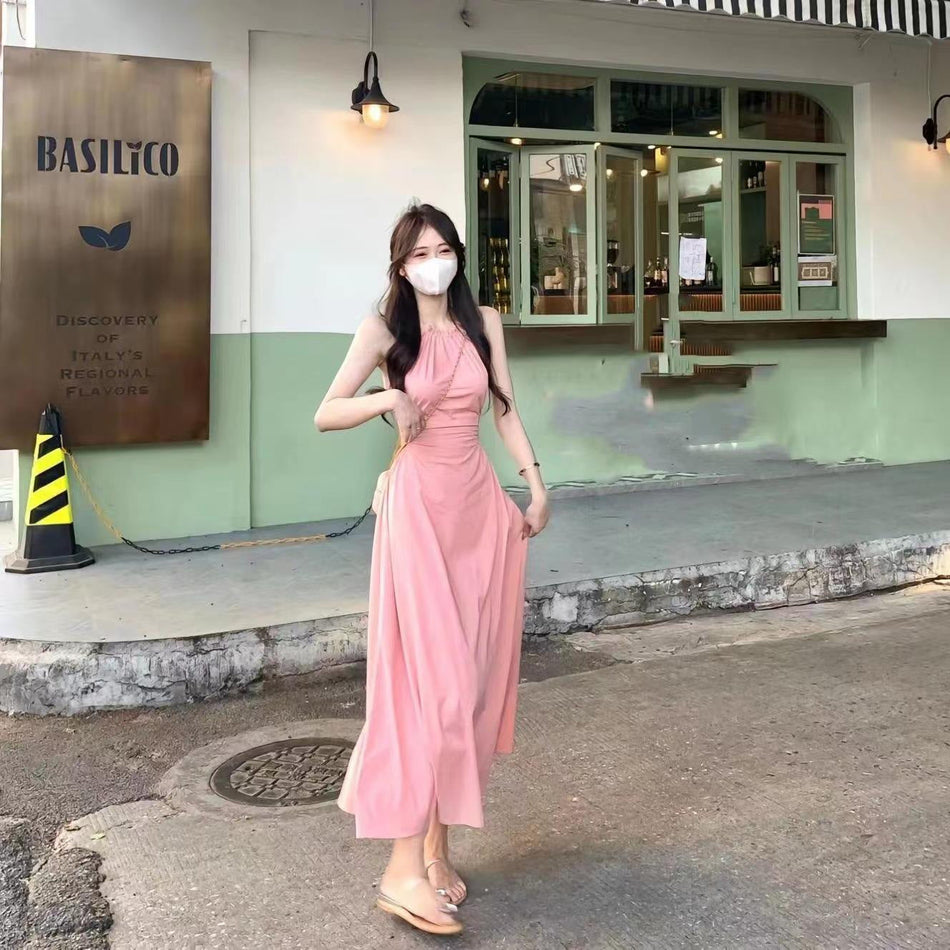 Halter Neck Waist Slimming Maxi Dress Women Summer