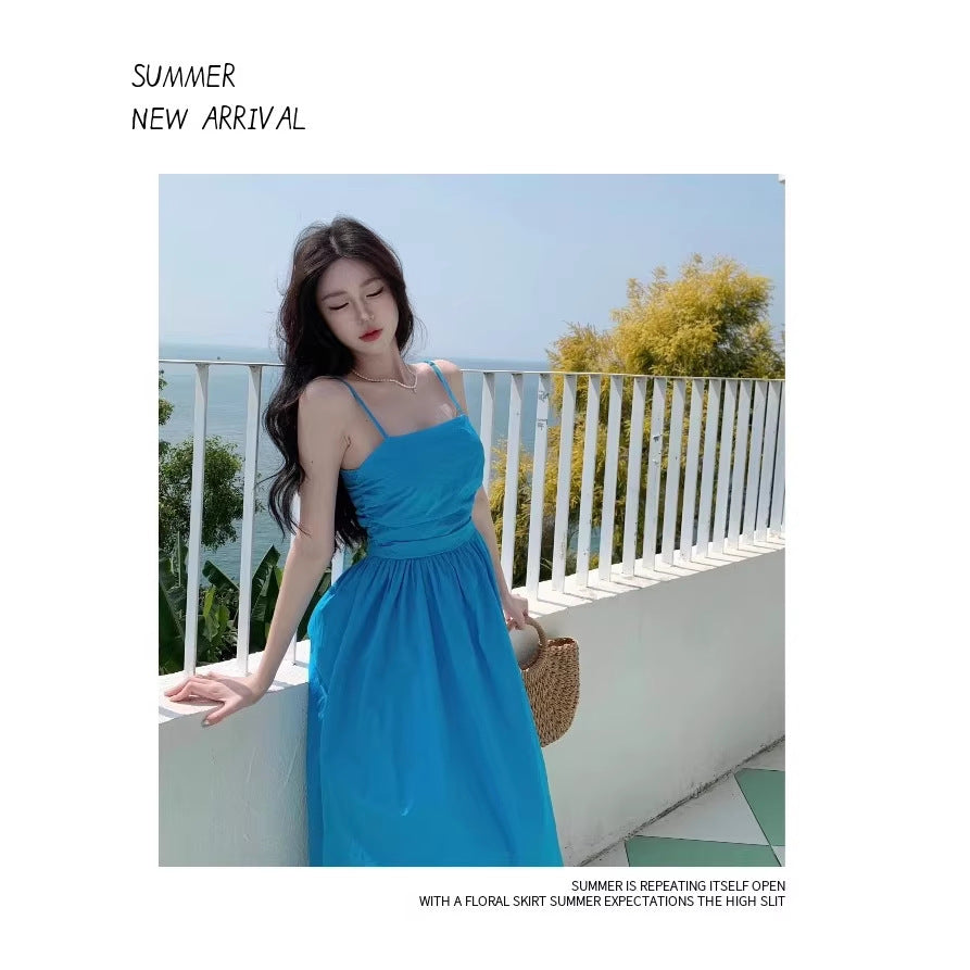French Strap Beach Dress Women Holiday Maxi Dress