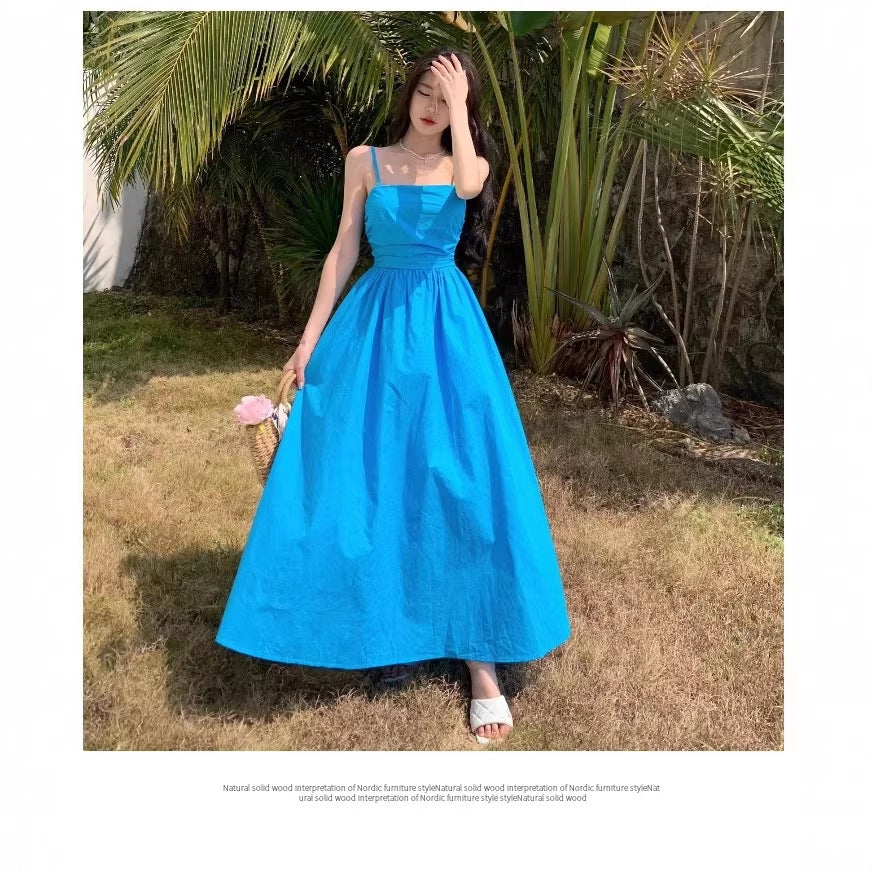 French Strap Beach Dress Women Holiday Maxi Dress