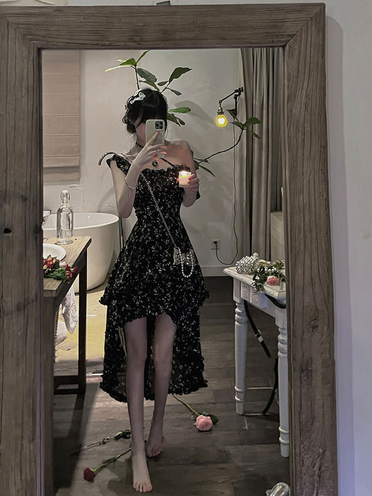 Floral Square Neck Slip Dress Women Summer Elegant
