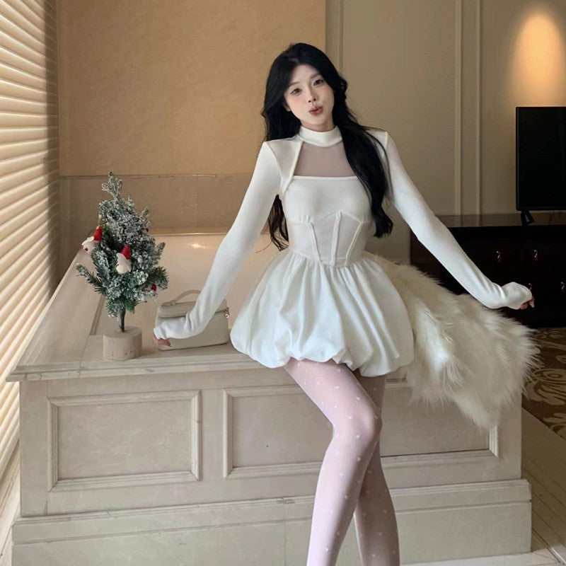 Mesh Stitching Tutu Dress Women Slim Fit Elegant