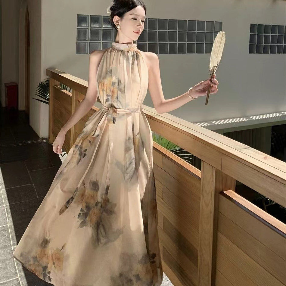 Chinese Style Neck Strap Dress Women Summer Elegant