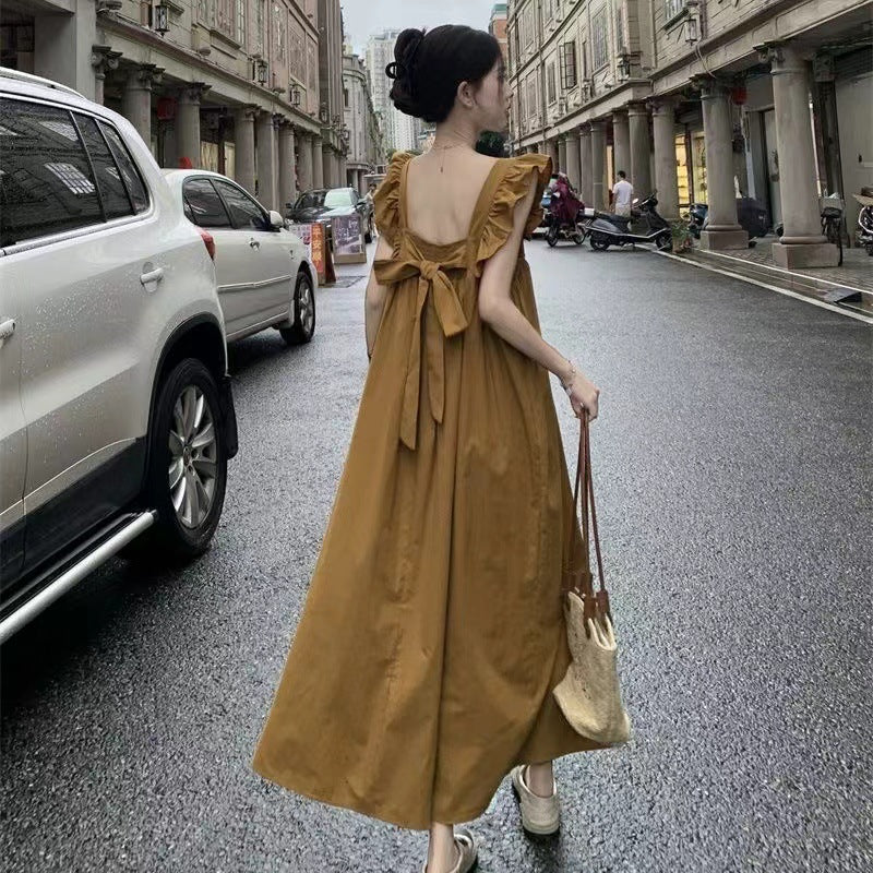Backless Bow Strap Dress Women Summer Elegant Slim Fit