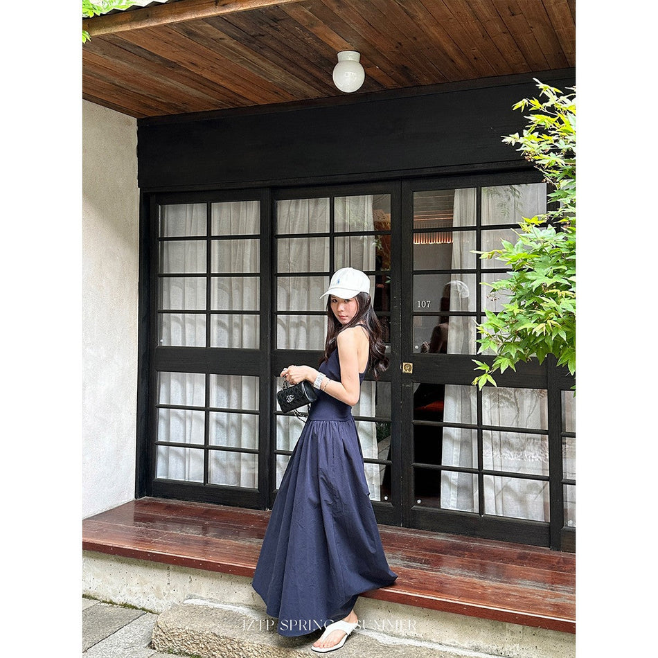 Blue Halter Camisole Dress Women Summer Elegant 2026