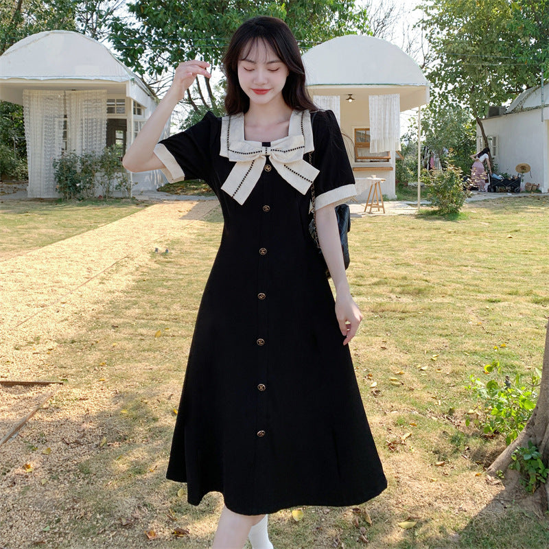 Korean Bow Square Neck Midi Dress Women Plus Size