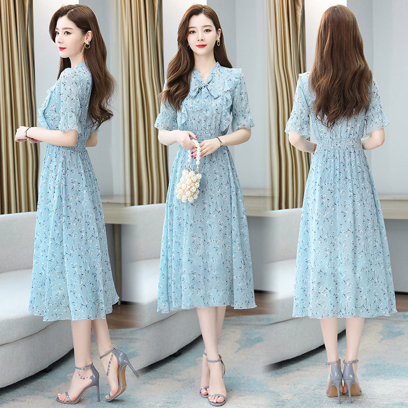 V-Neck Chiffon Slim Fit Summer Midi Dress