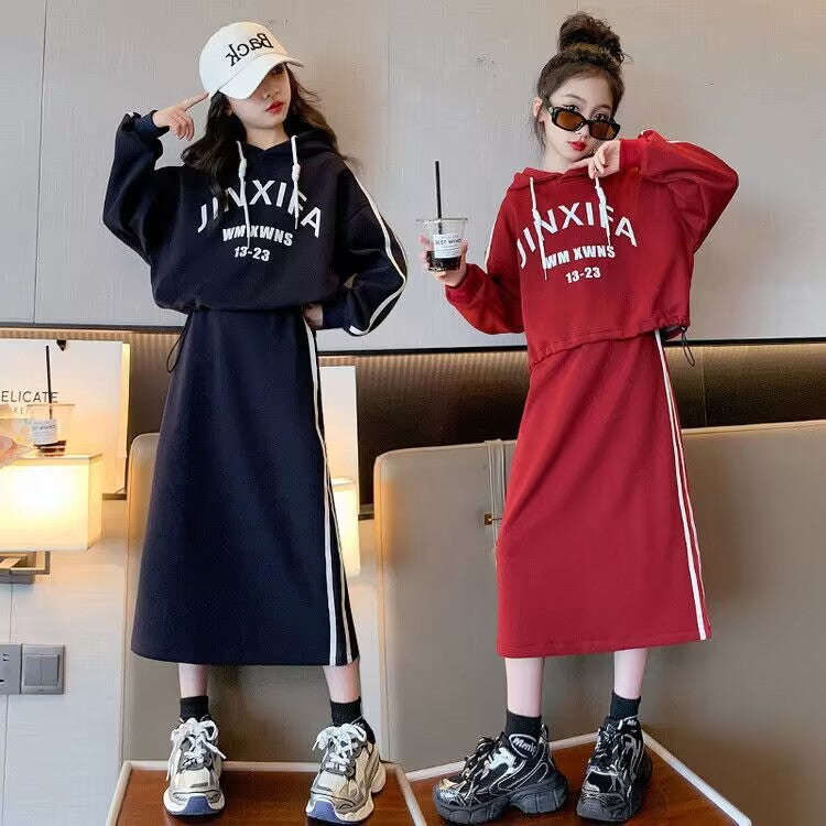 Girls Hoodie Sweatshirt Dress Set – Outfit Sets – Image 1