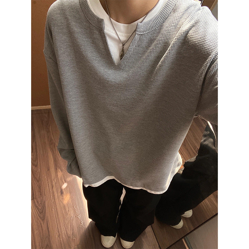 Men’s Fake Two-Piece Long Sleeve T-Shirt – Retro Autumn Style